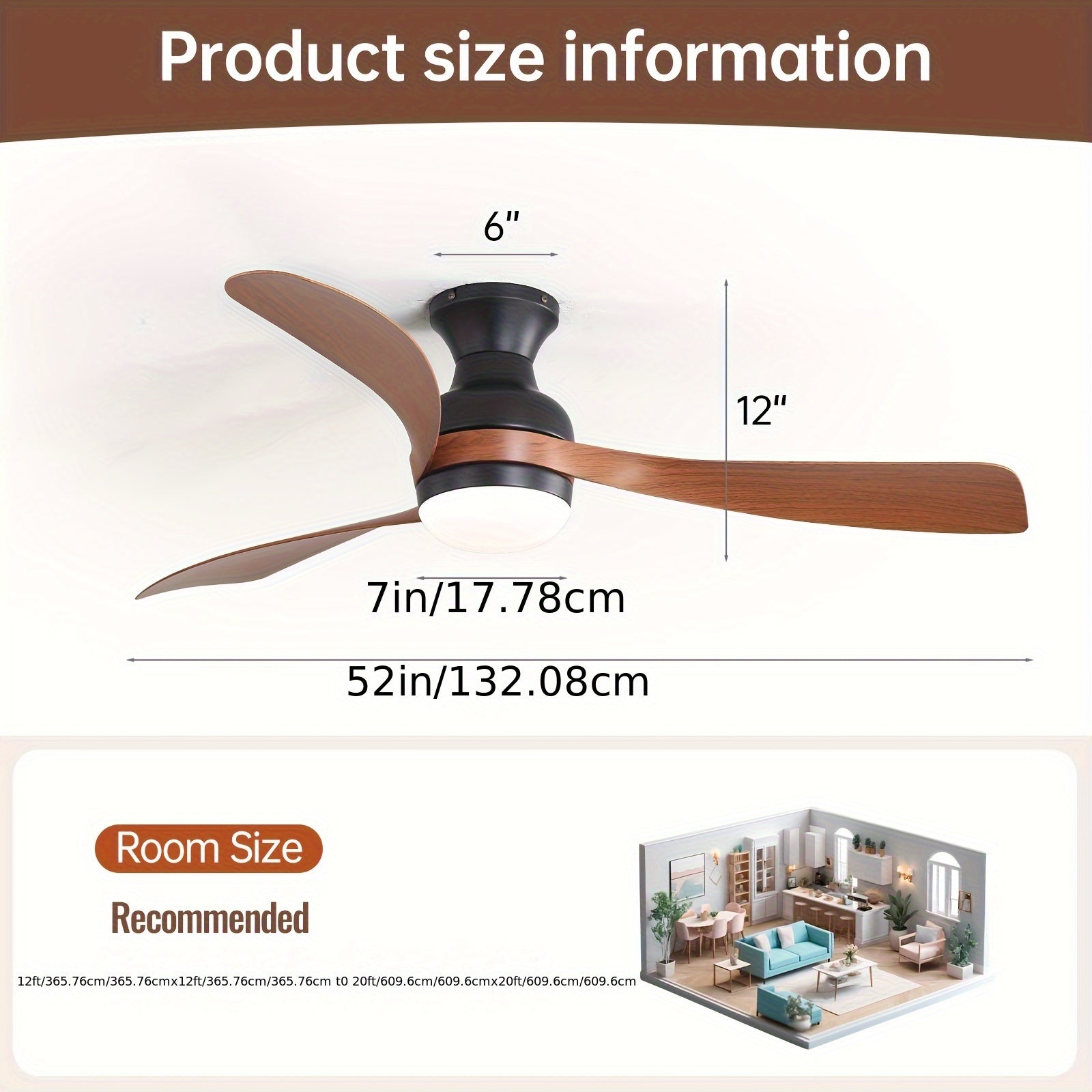 Sofucor 52-Inch 3 Bladed Ceiling Fan with Light And Remote, New Arrival, 5000 CFM, Smart Ceiling Fan with Lights, 6 Wind Speed, 3000K\u002F4000K\u002F6000K Adjustable, DC Motor, Ideal for Bedroom, Living Room, Kitchen etc