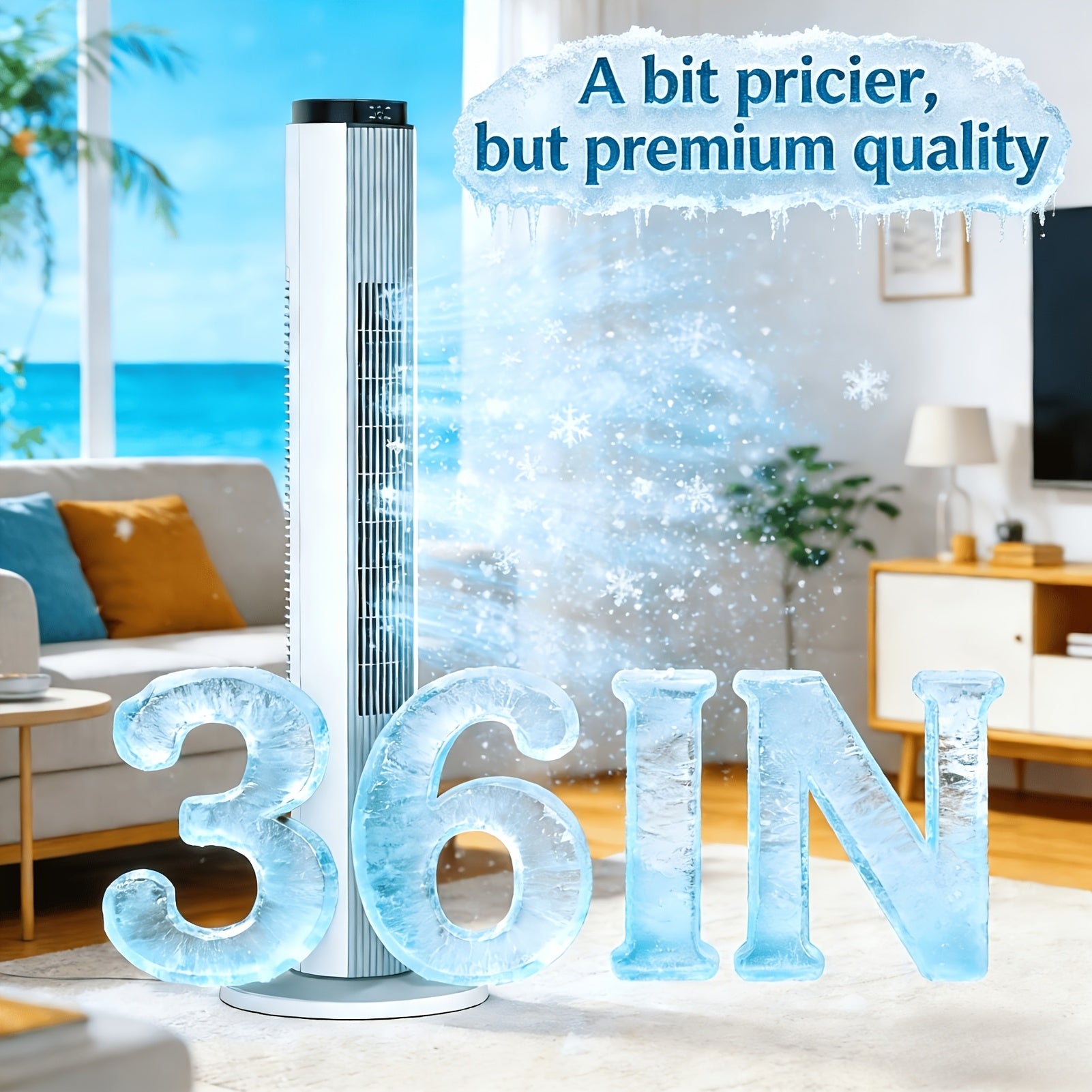 36-Inch Tower Fan Featuring an LED Display, Six Wind Speeds, Four Modes, a 12-Hour Timer, And 80° Oscillation. It Has a 50W Motor That Produces Strong Winds at 7M\u002FS with Low Noise Levels of 39Db, And Is Detachable And Washable