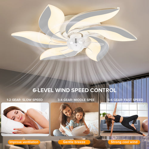 14 Inch Silent LED Acrylic Ceiling Fan Light, Ceiling Fan with Light and Remote Control, Stepless Dimming and Adjustable Wind Speed, Suitable for Bedroom, Living Room, Kitchen (White)