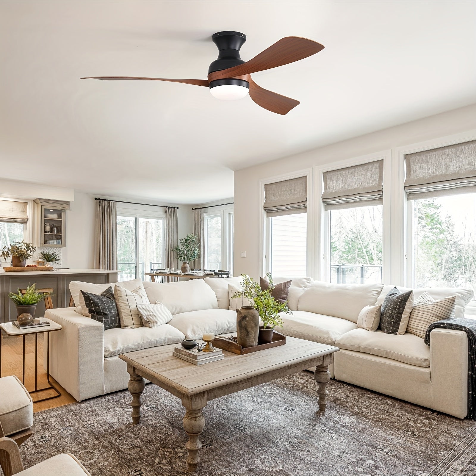 Sofucor 52-Inch 3 Bladed Ceiling Fan with Light And Remote, New Arrival, 5000 CFM, Smart Ceiling Fan with Lights, 6 Wind Speed, 3000K\u002F4000K\u002F6000K Adjustable, DC Motor, Ideal for Bedroom, Living Room, Kitchen etc