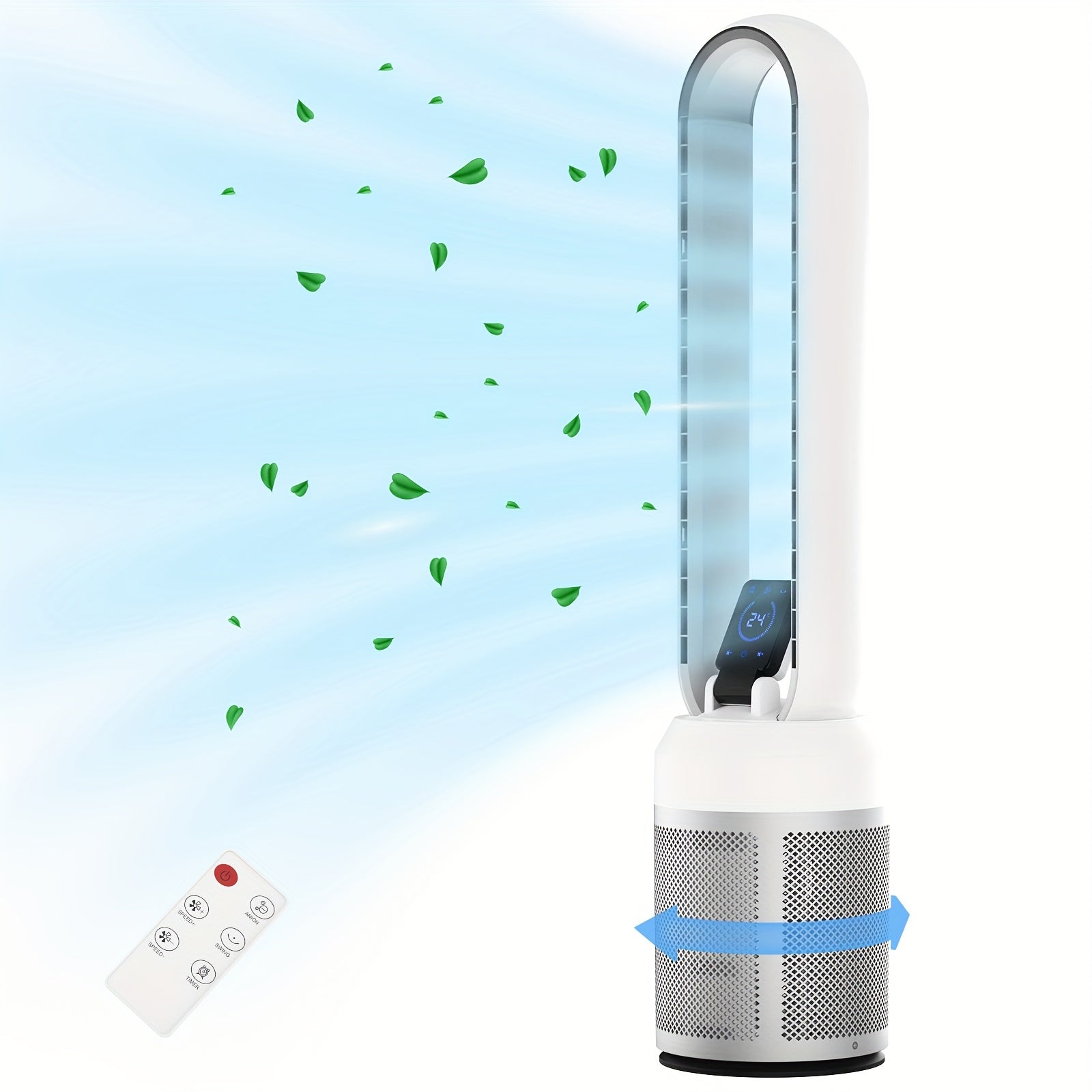 ADVWIN 39'' Bladeless Tower Fan Featuring Remote Control, Indoor Air Circulator Cooling Fan, 24 Speed Options, 12-Hour Timer, Silent Oscillating Fan Ideal for Home Bedrooms