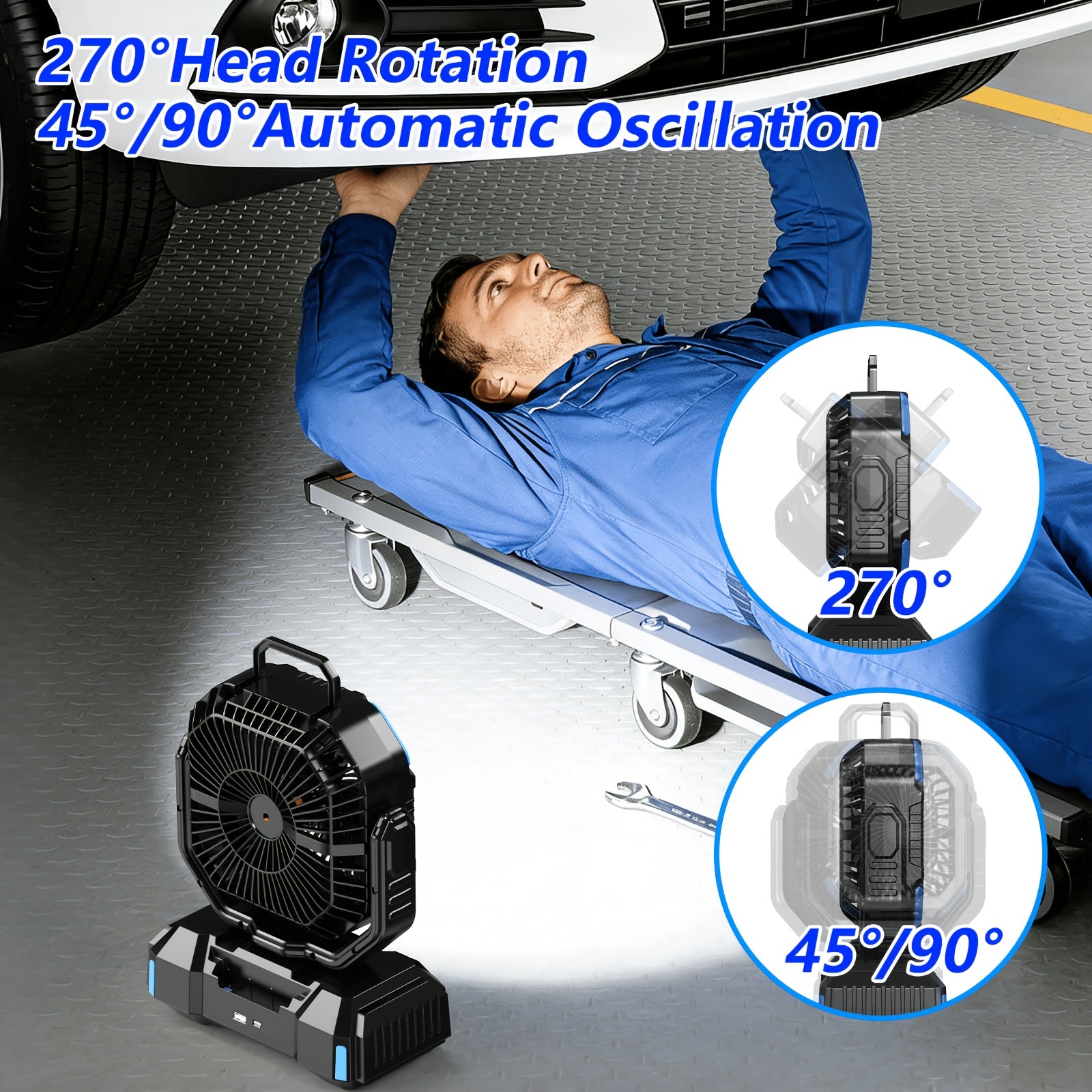 40000mAh Camping Fan, Battery Powered Fan with 4 LED Lights, 4-Speed Table Fan with Remote Control, Portable Rechargeable Outdoor Fan with Tent Hook, Long-lasting, High-capacity Battery-the Top Choice for Camping Gear (Blue\u002FOrange\u002FGreen).